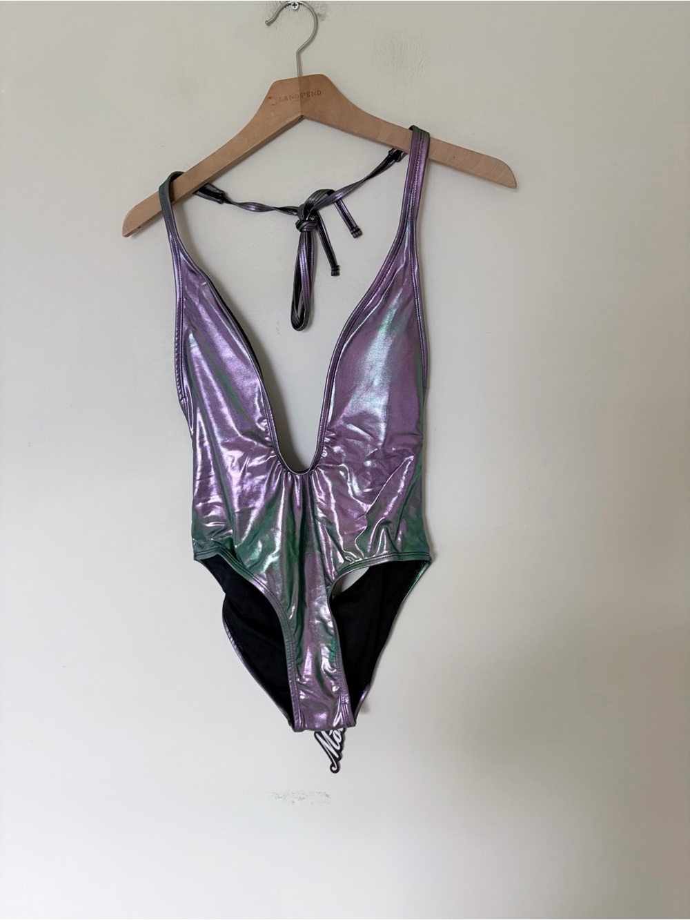 NWT Motel purple and green metallic one-piece swimsuit S
